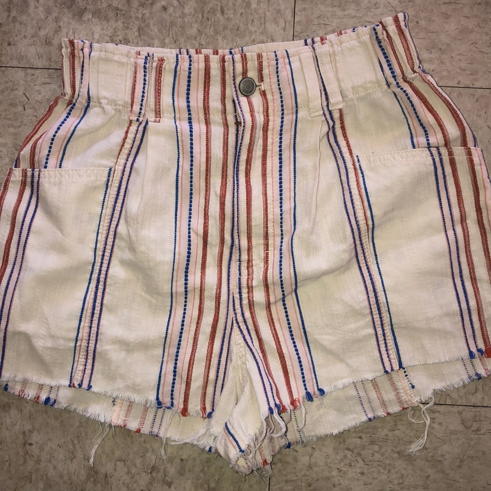 NWOT FREE PEOPLE Cotton Striped High Waist Shorts Sz 26